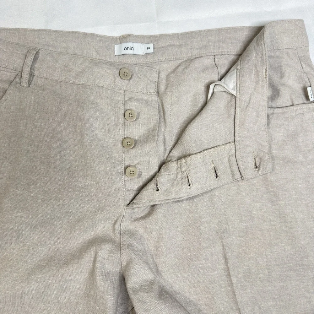 Onia Mens 38x32 Linen Cotton Pants Cream Button Fly Straight Lounge Resort Beach